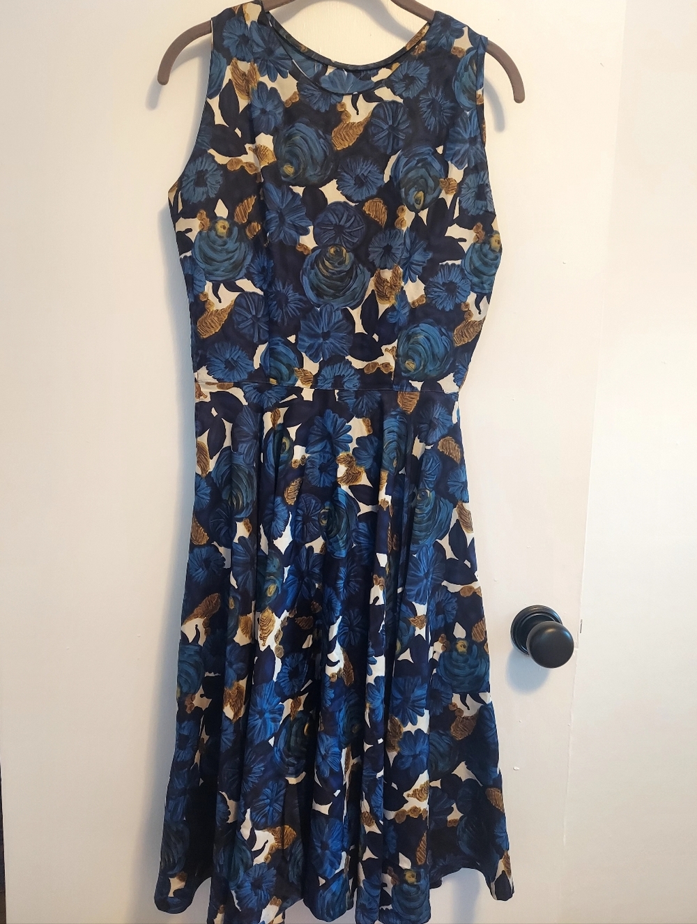 Sleeveless Blue Floral Fit-and-Flare Dress